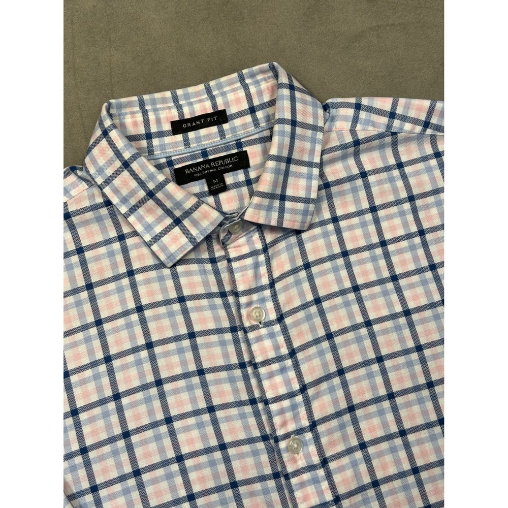 Banana Republic Grant Fit Plaid Button Down Shirt‎ Men's Medium Blue Pink White